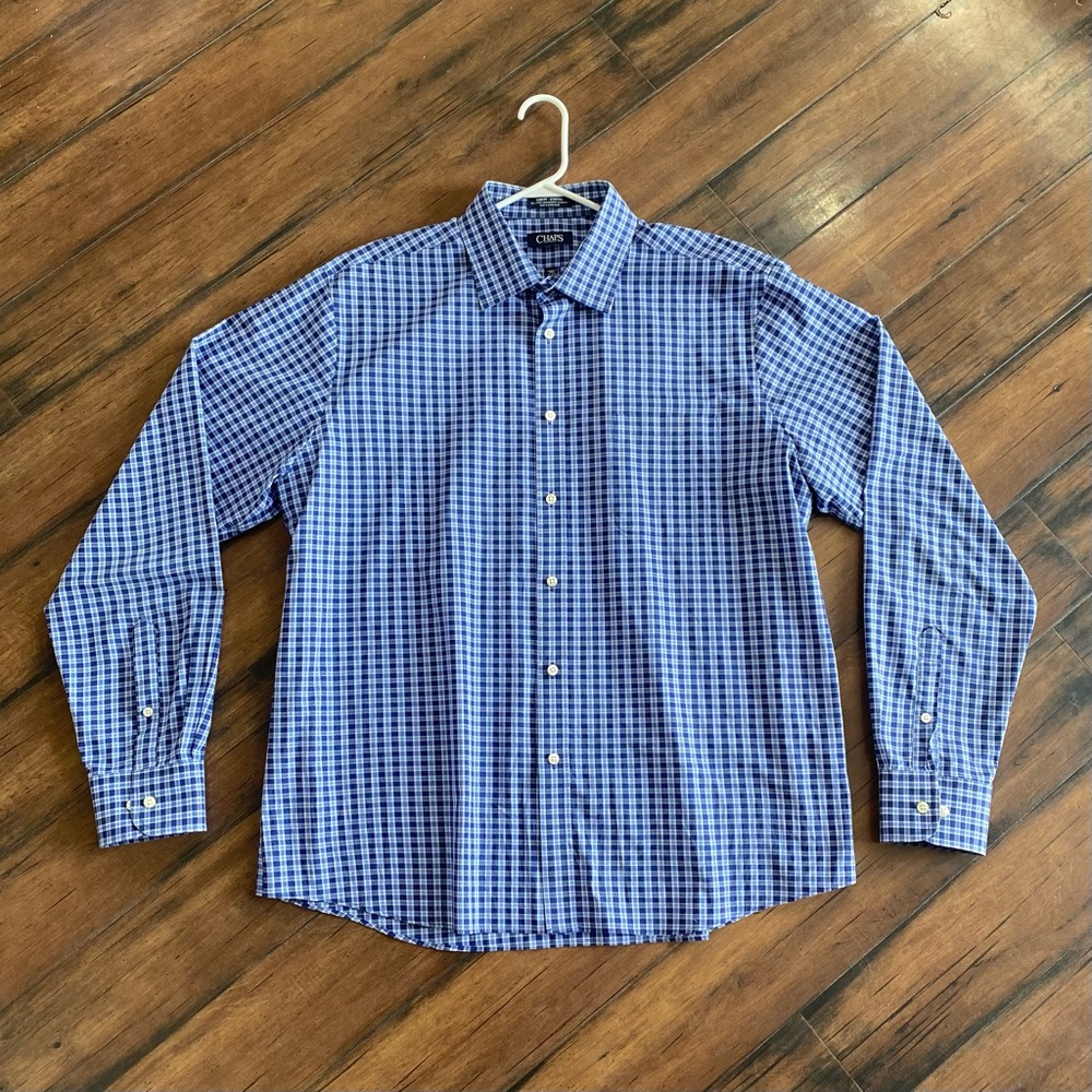 Chaps Blue Dress Slim Fit Stretch Mens Shirt 17 17.5 36 37